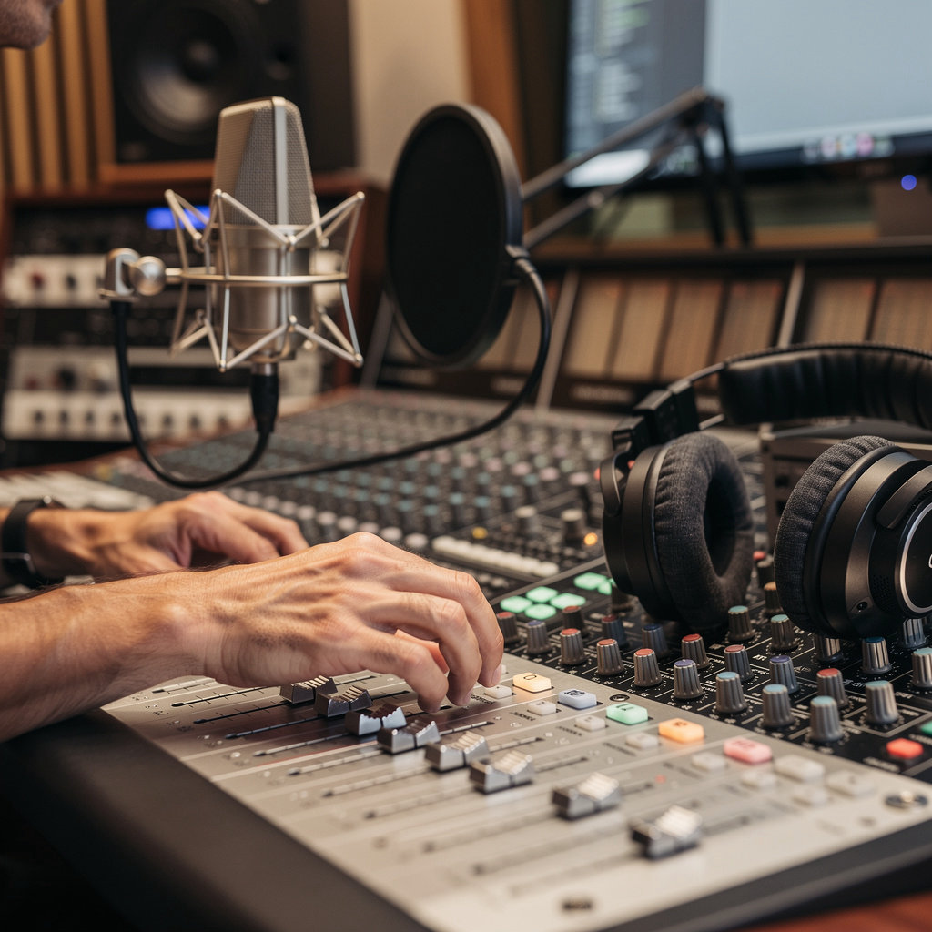 GG Recording Studio San Diego professional audio engineer operating mixing console for music production