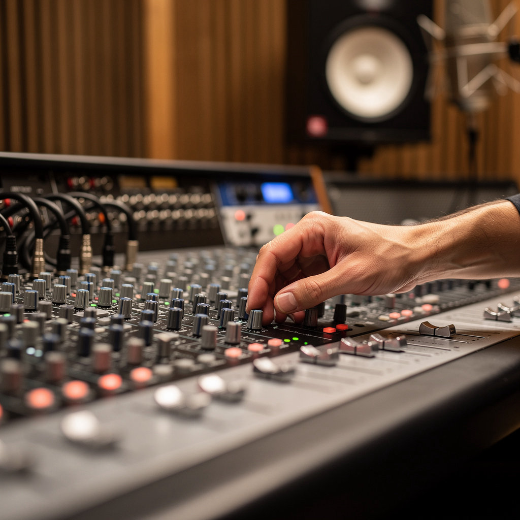 GG Recording Studio San Diego professional audio engineer working on mixing console during the production process
