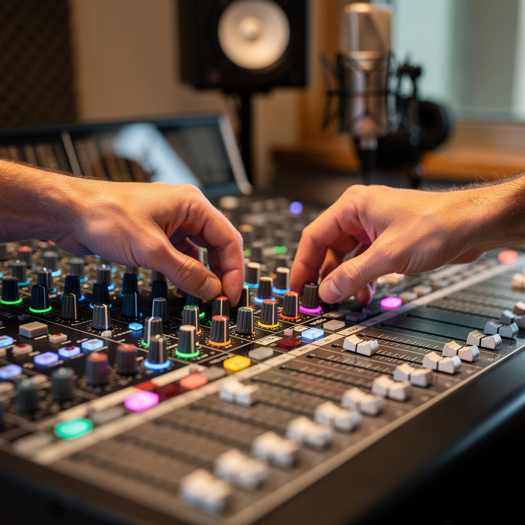GG Recording Studio San Diego professional audio engineer at the mixing console in our San Diego recording studio